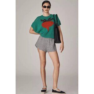NWT Size XS -Anthropologie Maeve Short Sleeve Turnip Veggie Motif Sweater